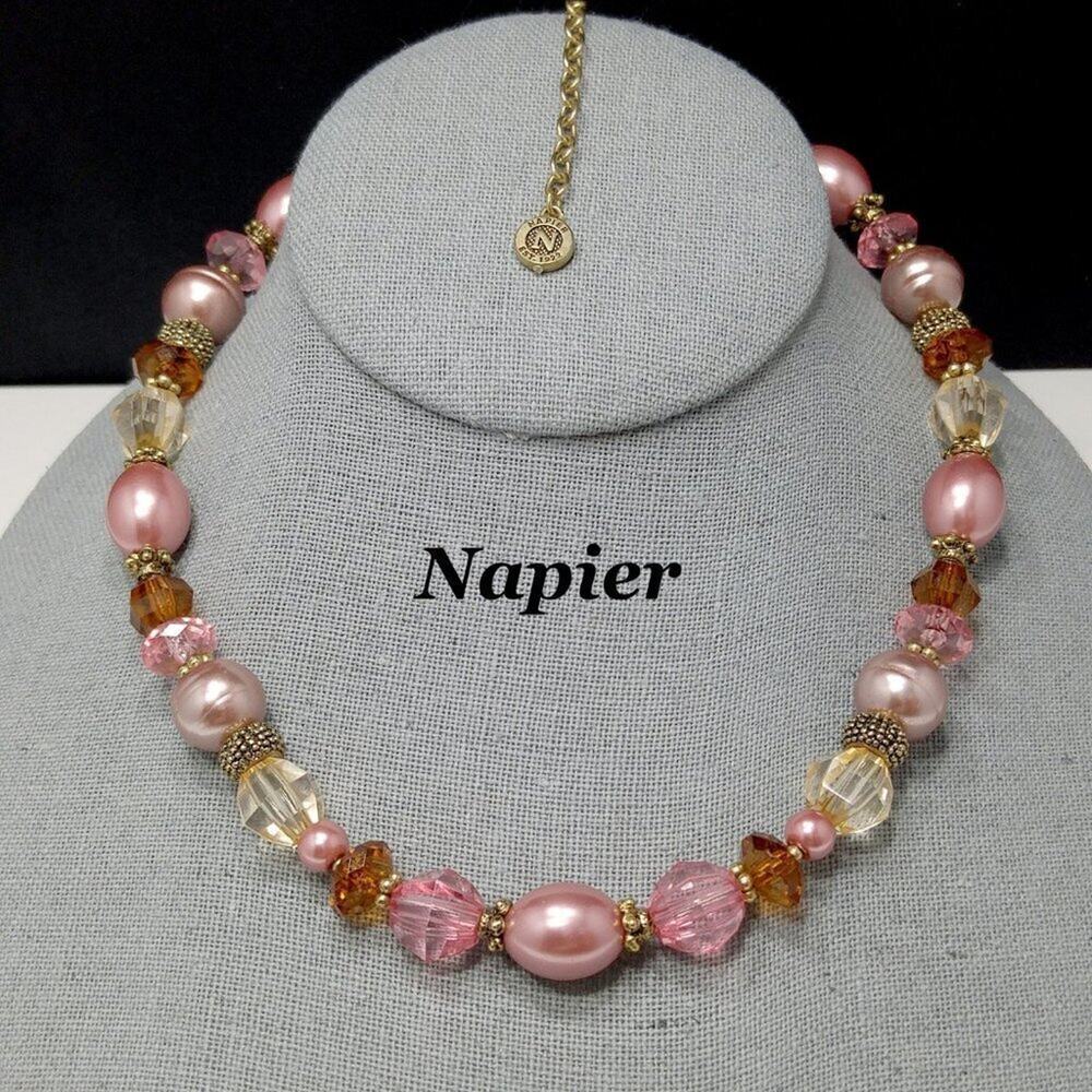 Napier Pink Faceted Beads & Pink Pearl Necklace, Women's Necklace, Faux Pearls